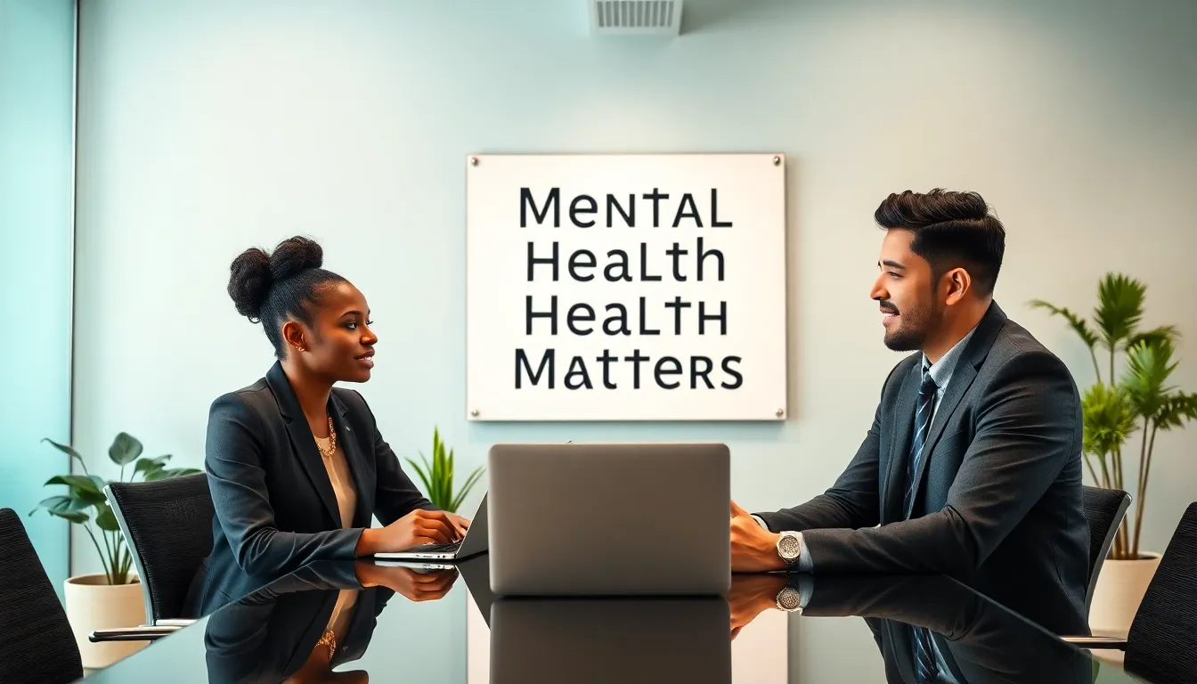 Mental health matters poster displayed in a modern office.